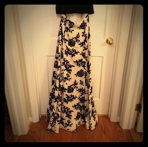 Nude and black flower prom dress